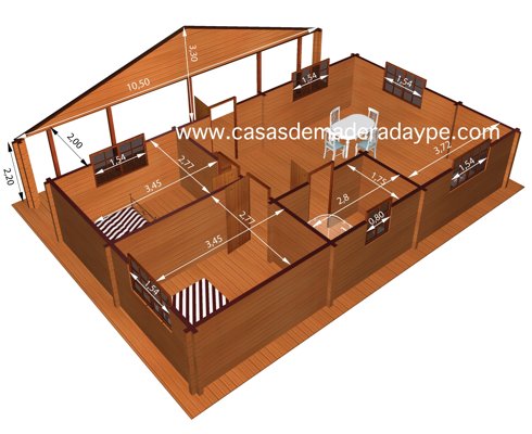 Casas de Madera modelo Kristy 63 m2 + porche Casas de Madera modelo Kristy 63 m2 + porche