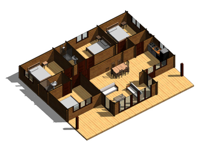 Plano 1 Casa de Madera Francia-Moderna