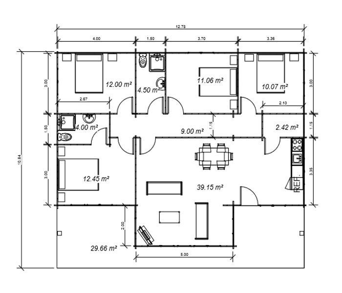 Plano 2 Casa de Madera Francia-Moderna